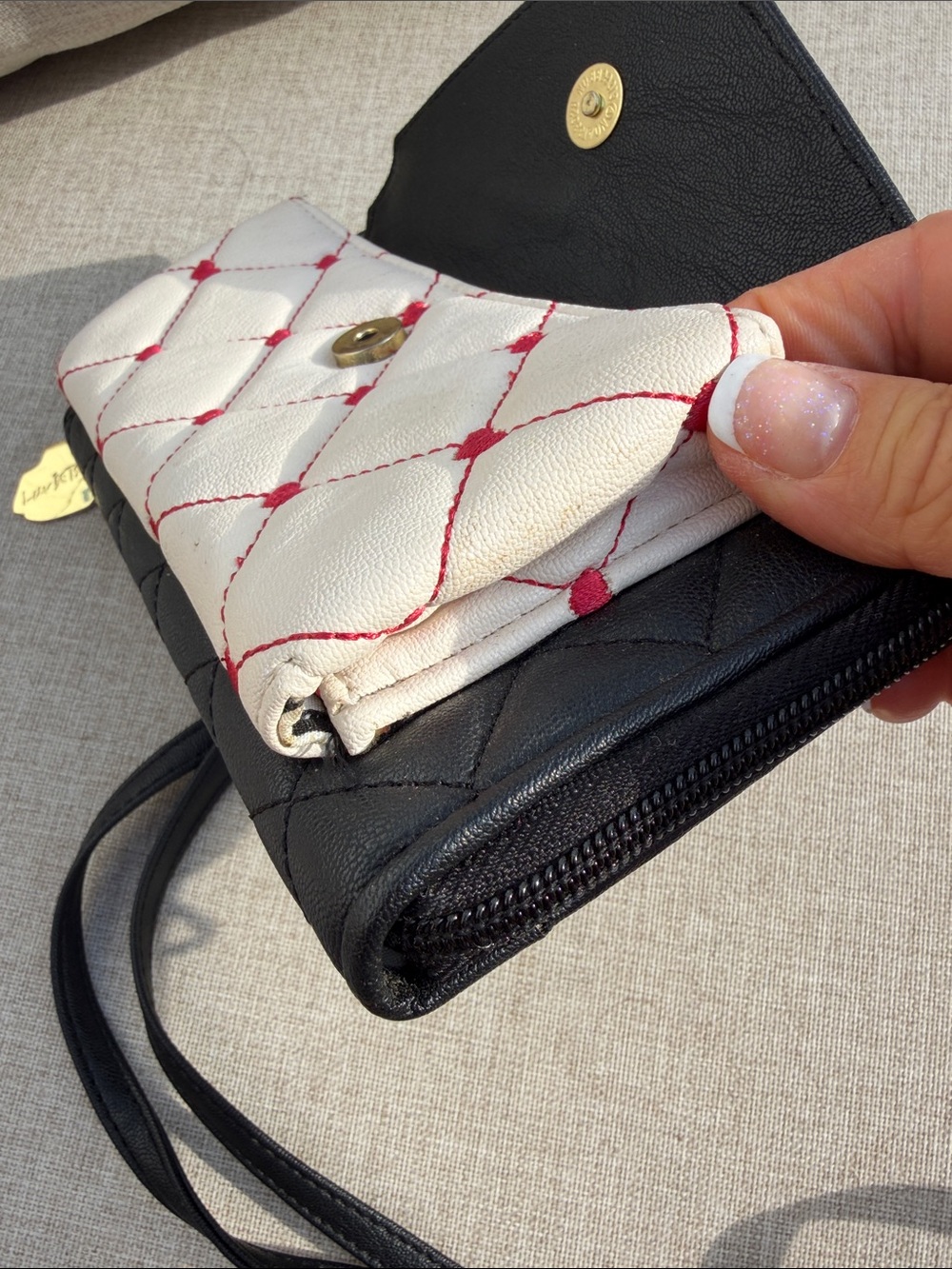 Betsey Johnson Black, Cream & Red Quilted Heart Crossbody Wallet - Picture 6 of 8